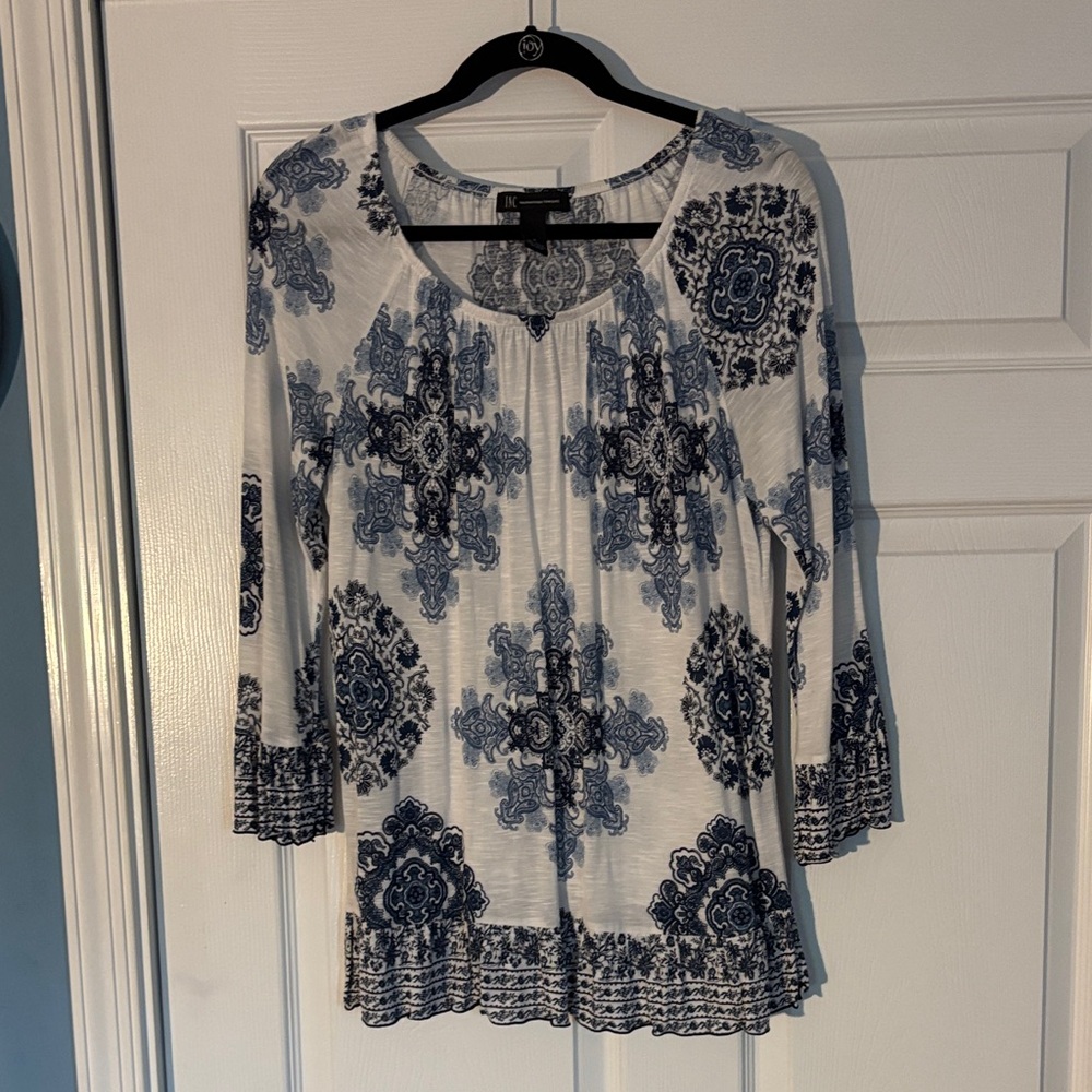 INC International Concepts Navy and White Blouse